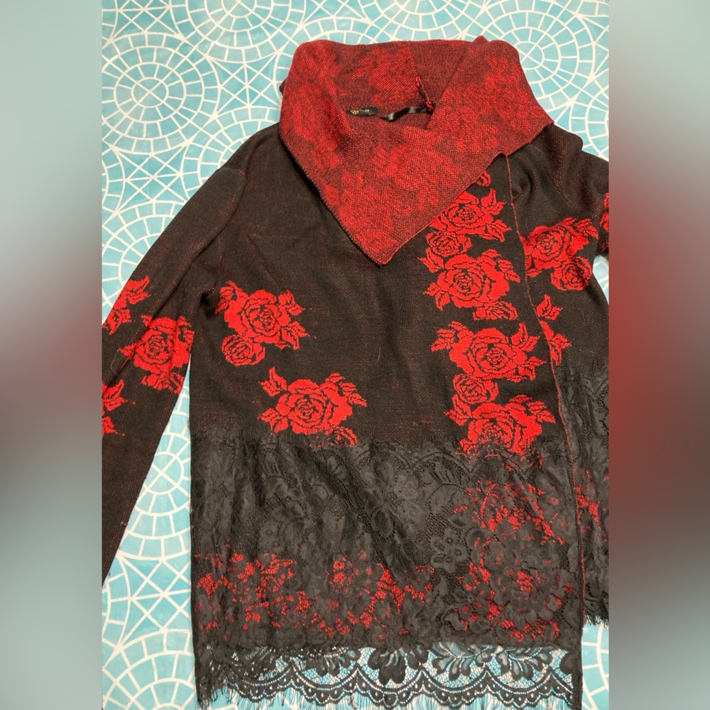 Today***$29***Cupio Black Open Cardigan With Red … - image 1